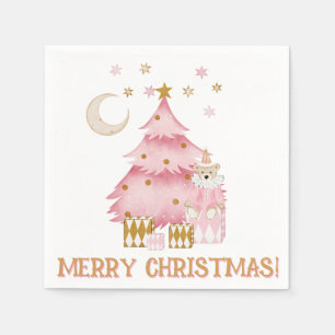 Guardanapo De Papel Urso de algodão doce de inverno, cor-de-rosa