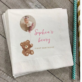 Guardanapo De Papel Urso de aniversário de um ano do Beary Festa de fo