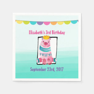 Guardanapo De Papel Urso de Aquarela Bonito Vestindo Aniversário Coro