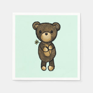 Guardanapo De Papel Urso de Brown bonito que guardara uma flor amarela