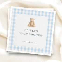 Guardanapo De Papel Urso de Gingham Azul Festa de Chá de Bebê Menino