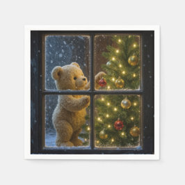 Guardanapo De Papel Urso de Natal decorando uma árvore