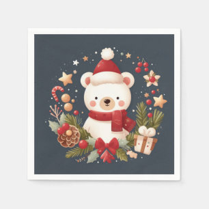 Guardanapo De Papel Urso de Natal/Inverno em coroa