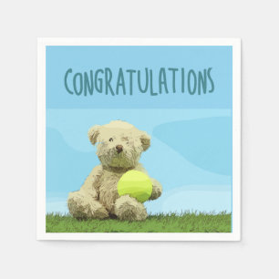 Guardanapo De Papel Urso de peluche segurando Parabéns de tênis