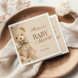 Guardanapo De Papel Urso de pelúcia floral bege neutro