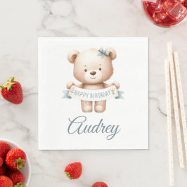 Guardanapo De Papel Urso de pelúcia fofo com Feliz Aniversário
