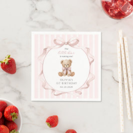 Guardanapo De Papel Urso de Pelúcia, Laço Rosa, Listras Rosas, Primeir