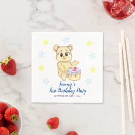 Guardanapo De Papel Urso de pelúcia personalizado para o primeiro aniv