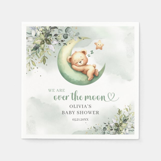Guardanapo De Papel Urso de pelúcia sobre o boho-verde (Frente)