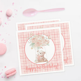 Guardanapo De Papel Urso de pelúcia xadrez rosa de aniversário