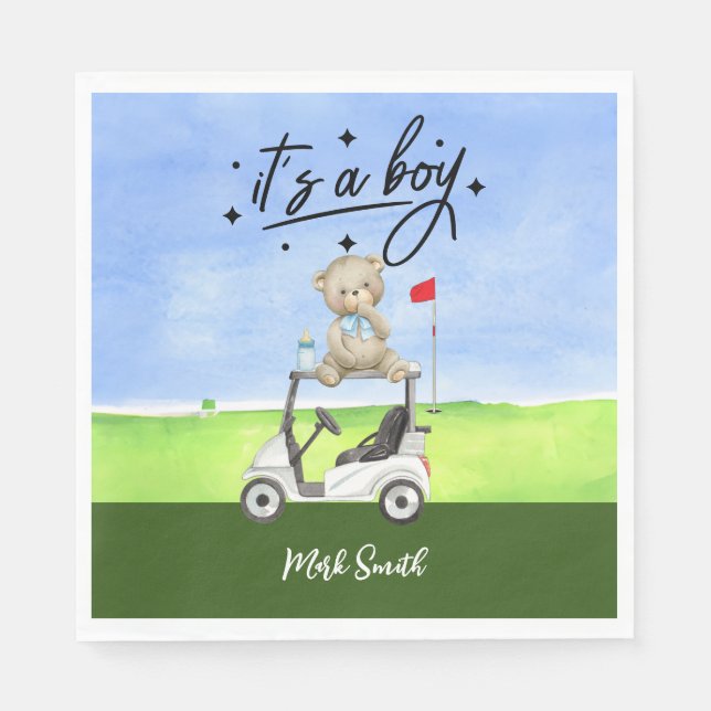 Guardanapo De Papel Urso de Teddy de Golfe É Garoto para Chá de fralda (Frente)