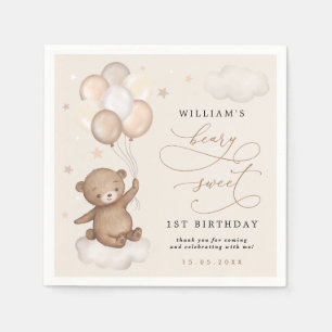 Guardanapo De Papel Urso de Teddy e Balões Apricot Cream Brown Aniver