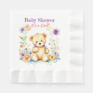 Guardanapo De Papel Urso de Teddy no Chá de fraldas da Garota Flores