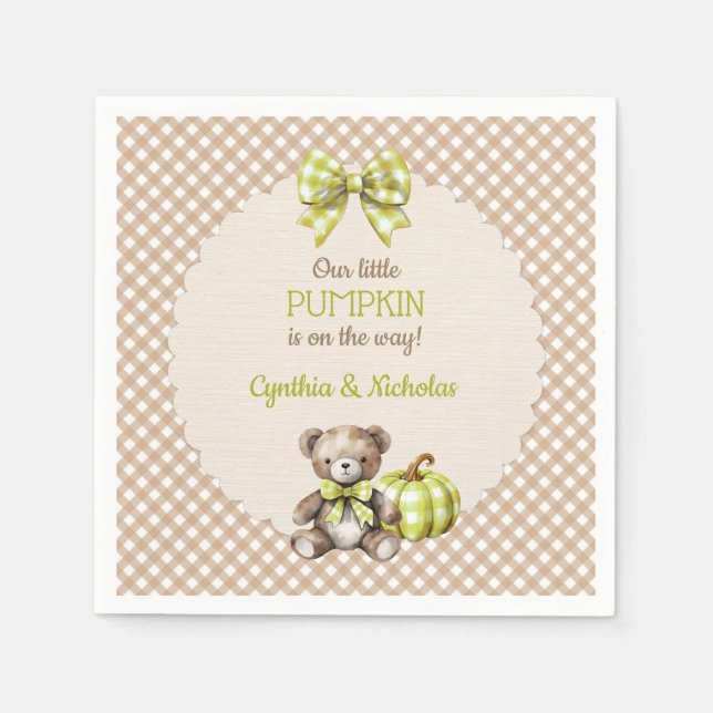 Guardanapo De Papel Urso de Xadrez Outonal Abóbora (Frente)