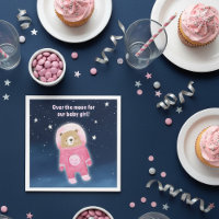Urso Espacial Rosa Sobre o céu azul-lua estrelado