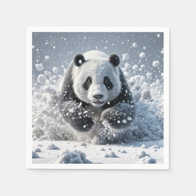 Guardanapo De Papel Urso Panda Correndo Na Neve (Frente)