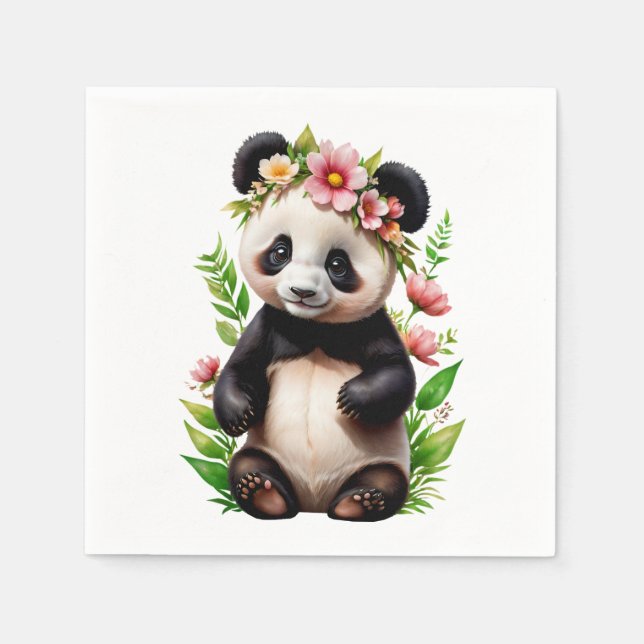 Guardanapo De Papel Urso Panda Transparente Com Flores (Frente)