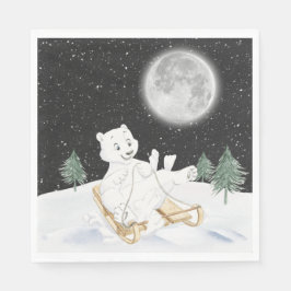Guardanapo De Papel Urso Polar Aquarela Em Trenó