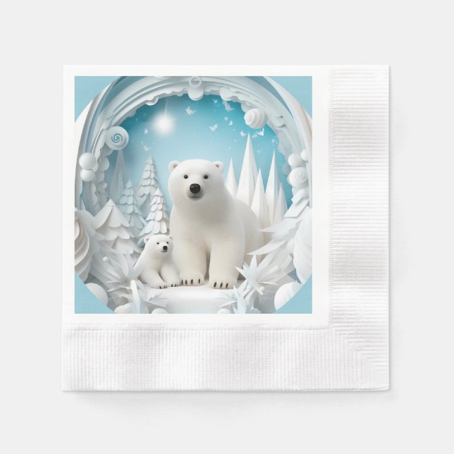 Guardanapo De Papel Urso Polar com Oceano Ártico Cub White Winter (Frente)