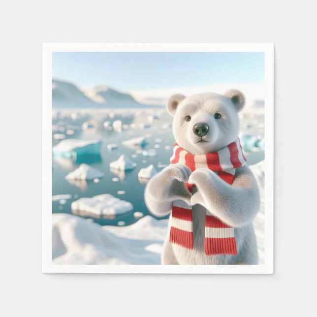 Guardanapo De Papel Urso Polar com Peças Formando Coração (Frente)
