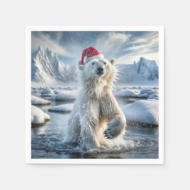 Guardanapo De Papel Urso Polar De Natal Na Água Árctica (Frente)