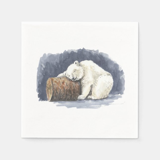 Guardanapo De Papel Urso polar dormindo, arte aquarela (Frente)