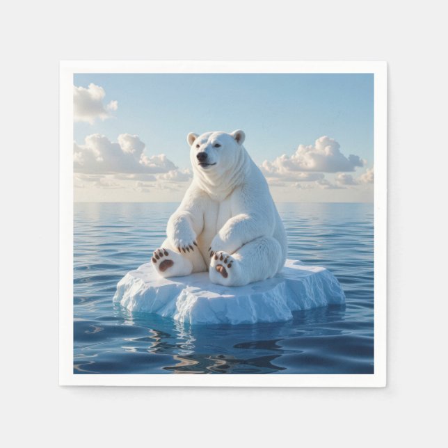 Guardanapo De Papel Urso Polar Flutuando Em Uma Placa De Gelo (Frente)