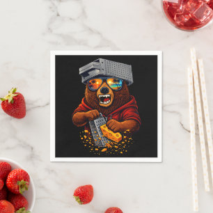 Guardanapo De Papel Urso Retro Com Chapéu Espeto de Queijo e Óculos de