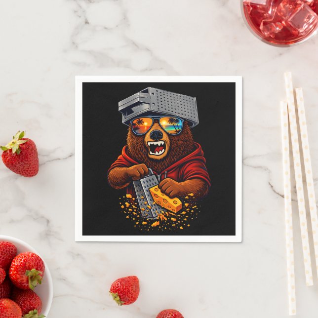 Guardanapo De Papel Urso Retro Com Chapéu Espeto de Queijo e Óculos de (Insitu)