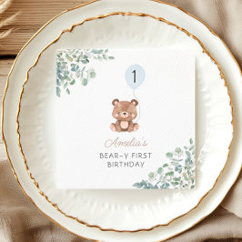 Guardanapo De Papel Urso Verde Balão primeiro aniversario Sexo Neutro