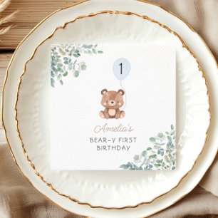 Guardanapo De Papel Urso Verde Balão primeiro aniversario Sexo Neutro
