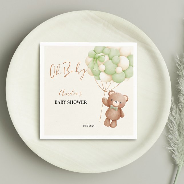 Guardanapo De Papel Urso Verde Neutro Oh Bebê Balão Bebê (Criador carregado)