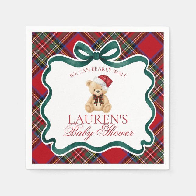 Guardanapo De Papel Urso Vermelho Xadrez Natal Bebê Shower (Frente)