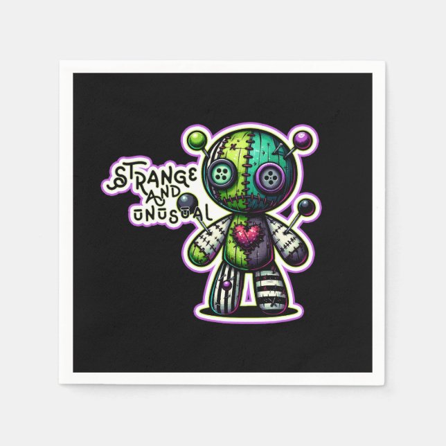 Guardanapo De Papel Urso Vodu Coração Verde Roxo Estranho e Incomum (Frente)