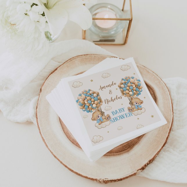 Guardanapo De Papel Ursos Bonitos Gêmeos Chás Balões Azuis (Criador carregado)