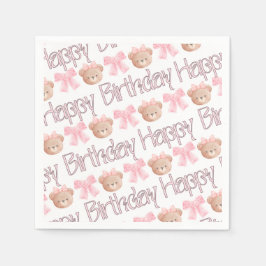 Guardanapo De Papel Ursos e fitas colchetes cor-de-rosa