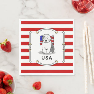 Guardanapo De Papel US American Flag Old English Sheepdog (Cinza 1)