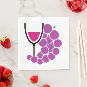 Guardanapo De Papel Uvas Roxas Minimalistas e Copo de Vinho