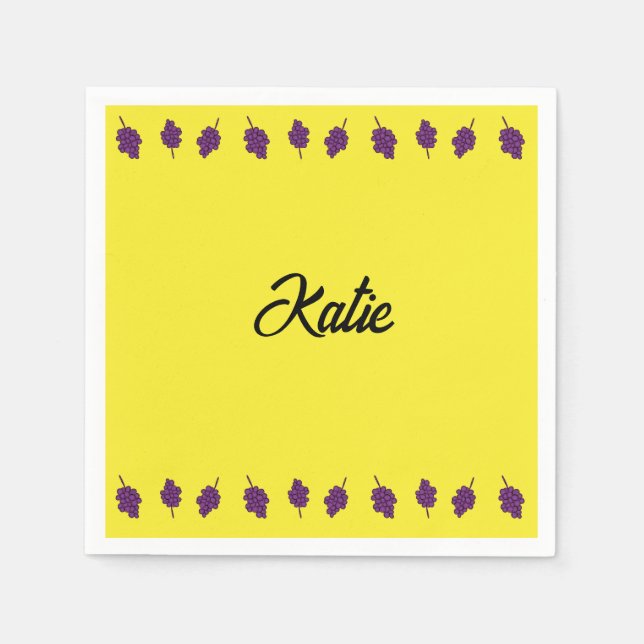 Guardanapo De Papel Uvas roxas personalizadas amarelas (Frente)