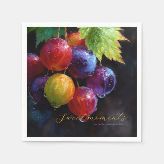 Guardanapo De Papel Uvas Vibrantes em Aquarela e Gotículas de Orvalho