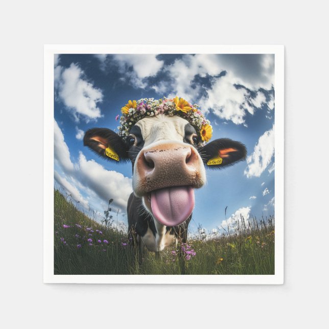 Guardanapo De Papel Vaca alegre no Bloom (Frente)