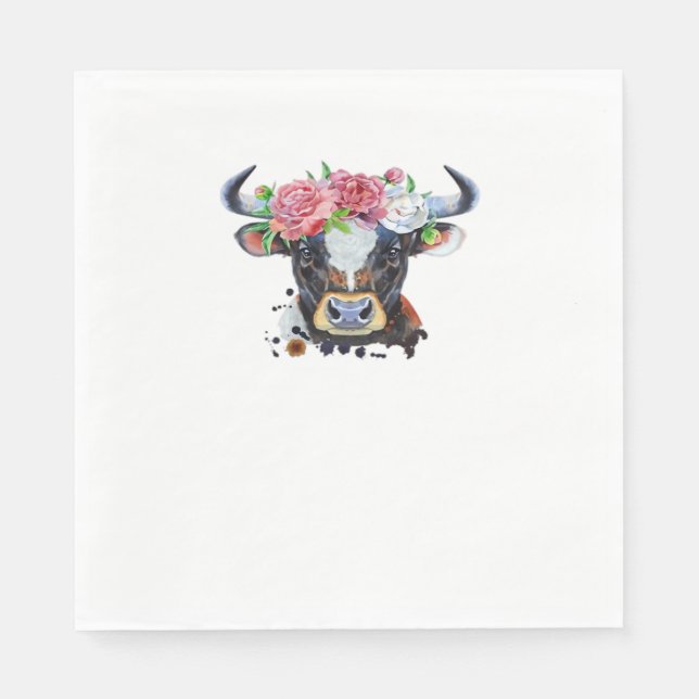 Guardanapo De Papel Vaca coroada com flores Clássica T-Shirt (Frente)