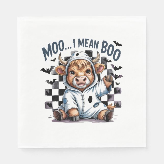 Guardanapo De Papel Vaca do Terreno Cortês Verificada no Halloween Te (Frente)
