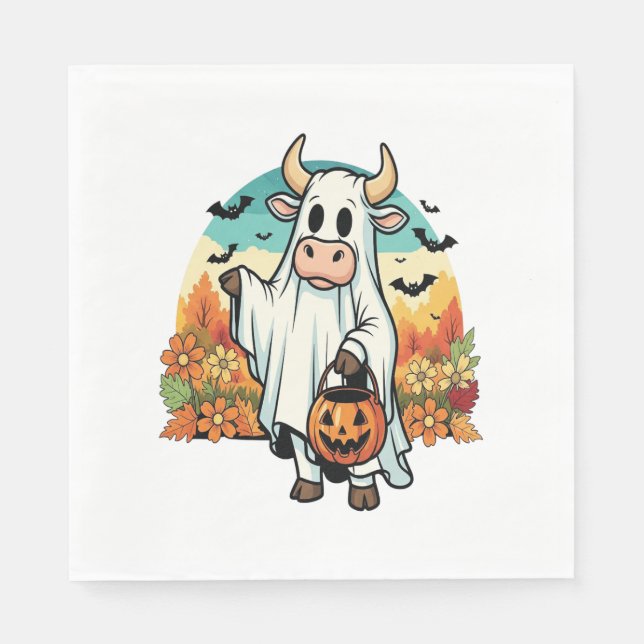 Guardanapo De Papel Vaca Fantasma Dia de as Bruxas engraçado (Frente)
