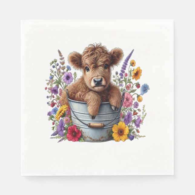 Guardanapo De Papel Vaca Highland em Balde Flor, Cueca (Frente)
