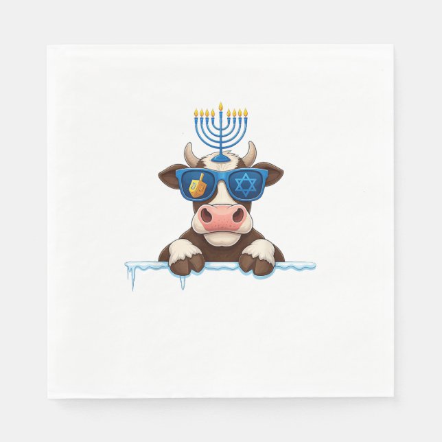 Guardanapo De Papel Vaca Menorah Dreidel Judeu Hanukkah Mulher Mens Ki (Frente)