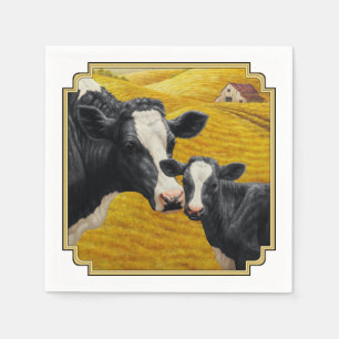 Guardanapo De Papel Vacas de Holstein e Velho Pão de Madeira