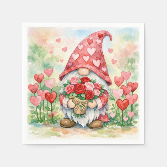 Guardanapo De Papel Valentine Gnome with Red Roses (Frente)