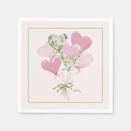 Guardanapo De Papel Valentine's Heart Pink and Green Heart Balloons