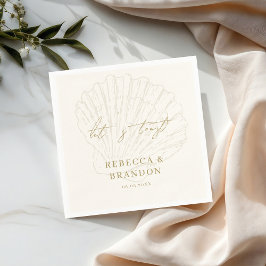 Guardanapo De Papel Vamos Brindar Ivory & Gold Seashell Casamento à Be